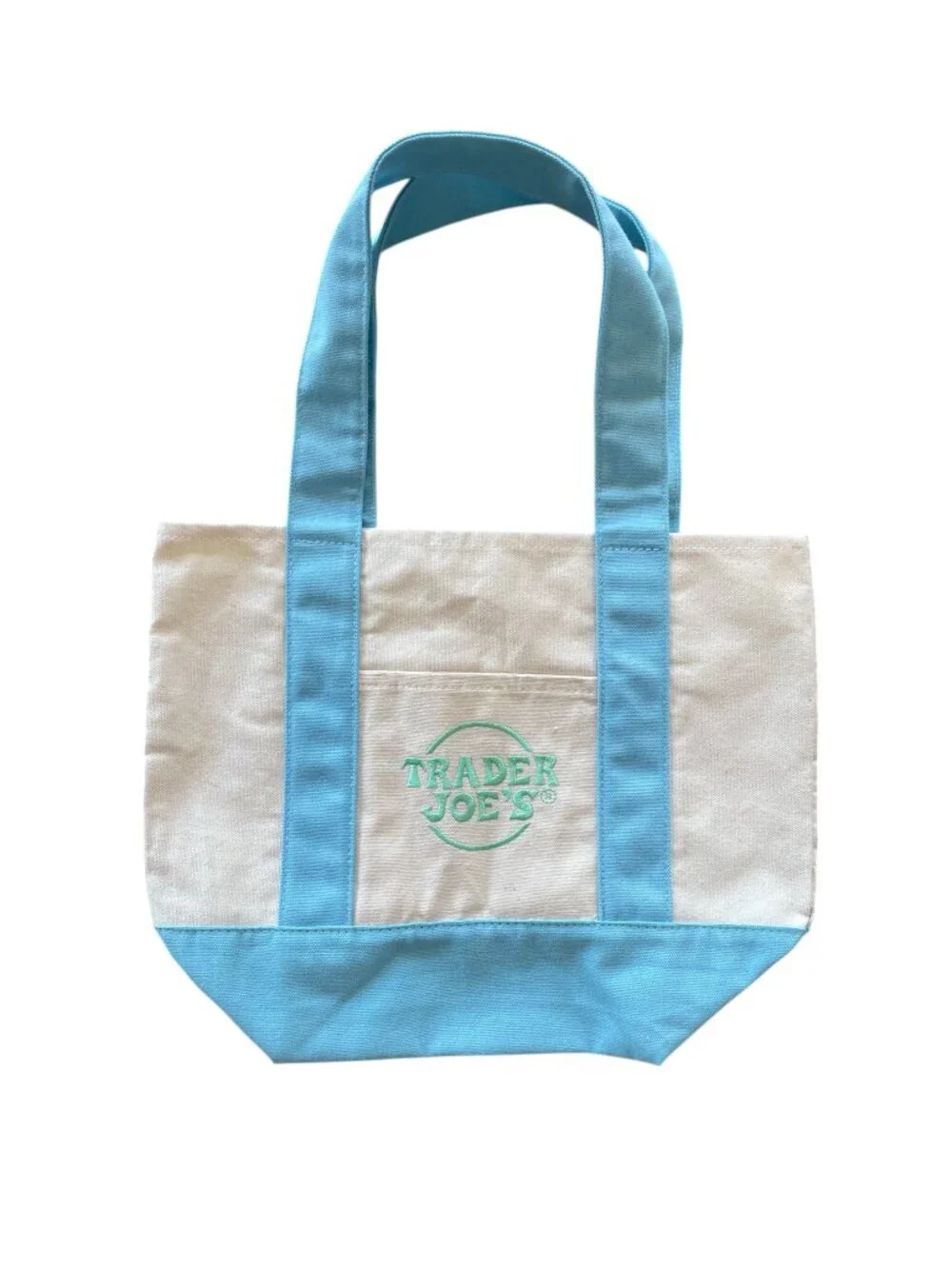 Trader Joe’s Mini Pastel Canvas Tote Bag Robin’s Egg Blue & Mint Green NWT